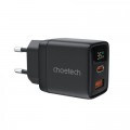 Choetech Зарядний пристрій Choetech 1xUSB + 1xUSB-C PD35W with display black (PD6052-EU-BK)
