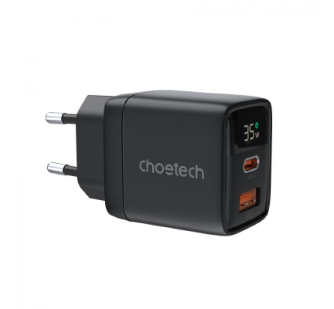 Choetech Зарядний пристрій Choetech 1xUSB + 1xUSB-C PD35W with display black (PD6052-EU-BK)