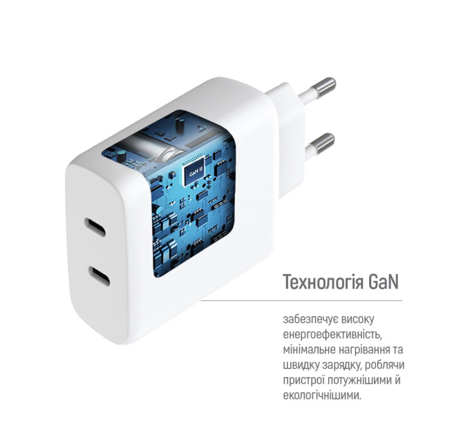 ColorWay Мережевий зарядний пристрій ColorWay GaN Mini 50W PD Port PPS USB (Type-C PD 30W + Type-C PD 20W) White (CW-CHS050PD-WT)