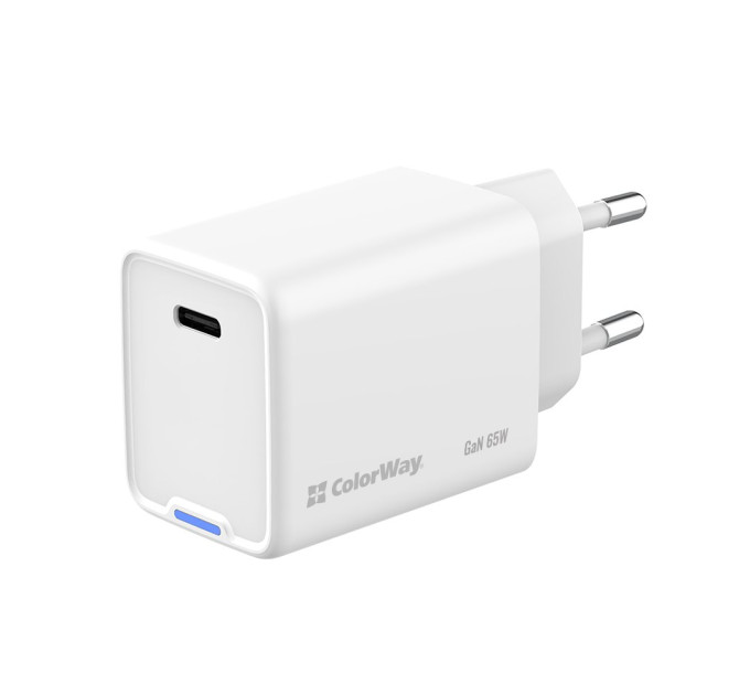 ColorWay Мережевий зарядний пристрій ColorWay GaN Mini 65W PD Port PPS USB-C White (CW-CHS049PD-WT)
