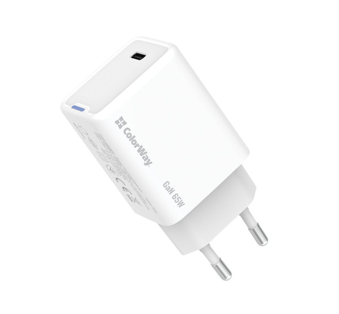 ColorWay Мережевий зарядний пристрій ColorWay GaN Mini 65W PD Port PPS USB-C White (CW-CHS049PD-WT)