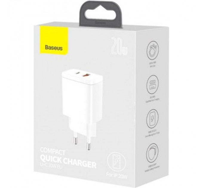 Baseus Зарядний пристрій Baseus Compact Quick Charger U+C 20W EU White (CCXJ-B02)
