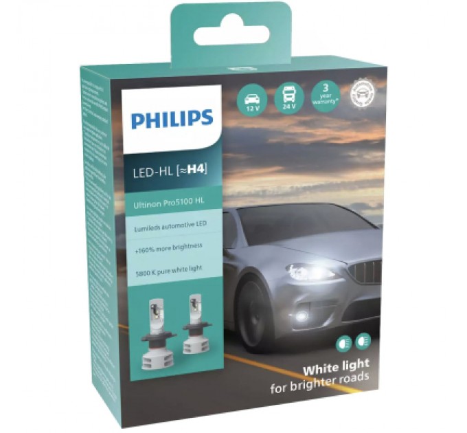Philips Автолампа Philips LED H4 11342U51Х2 12/24V Ultinon Pro5100 +160 (74242)