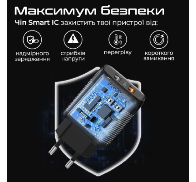 Promate Зарядний пристрій Promate biplug-qc3.eu-bk