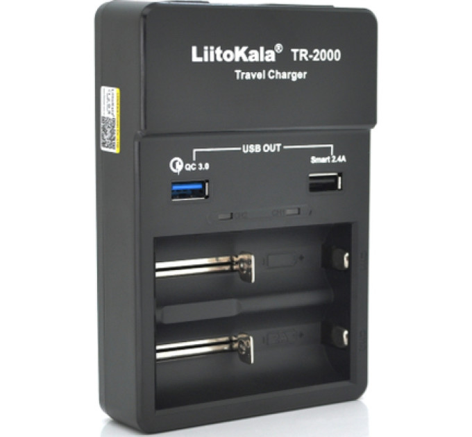 Liitokala Зарядний пристрій для акумуляторів Liitokala 2 Slots, USB1/QC/3.0, USB2/2.4A, NiMHC(R14)/SC/AA/AAA/17670, Li-ion10440...26650 (Lii-TR2000)