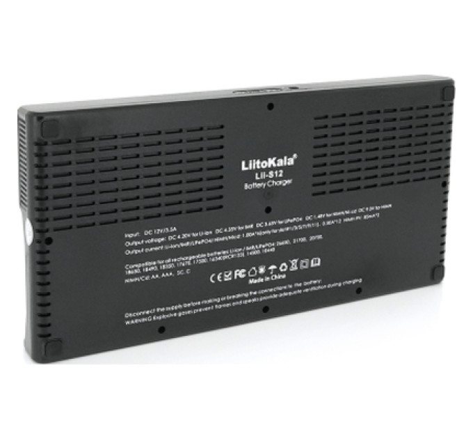 Liitokala Зарядний пристрій для акумуляторів Liitokala 12 Slots+2, Ni-Mh/Li-ion/LiFePo4/Крона, LED+LCD (Lii-S12)