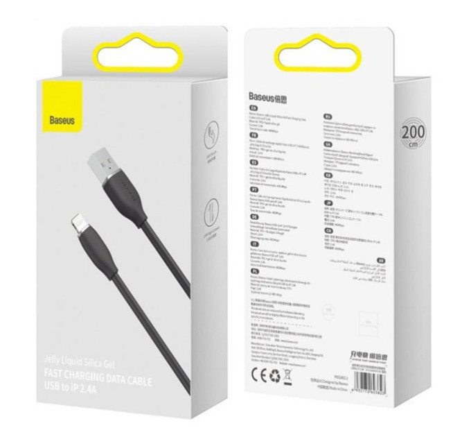 Baseus Кабель Baseus Jelly Liquid Silica Gel USB - Lightning (M/M), 2.4 A, 2 м, Black (CAGD000101)