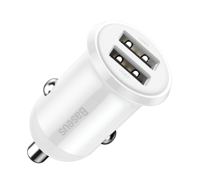 Baseus Автомобільний зарядний пристрій Baseus Grain Pro 4.8A 2USB White (CCALLP-02)