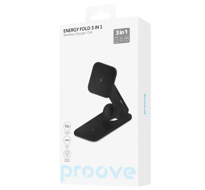 Proove Бездротовий зарядний пристрій Proove Energy Fold 3in1 15W Black (WSEF15010001)