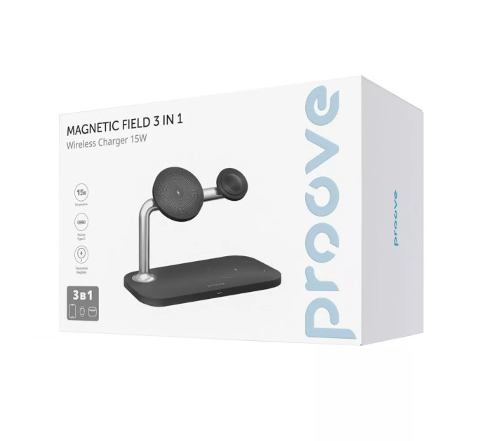 Proove Бездротовий зарядний пристрій Proove Magnetic Field 3in1 15W Black (WSMF15010001)