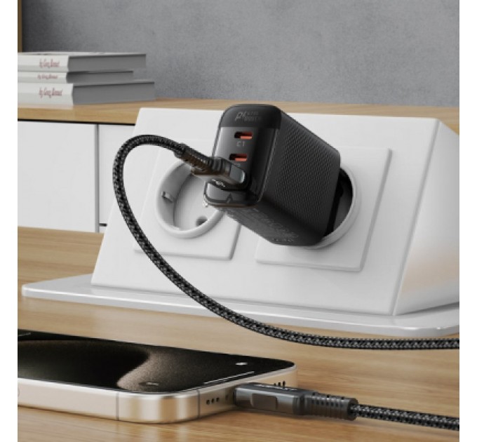 Acefast Зарядний пристрій Acefast 2xUSB-C + 1xUSB 67W GaN black (6974316284048)