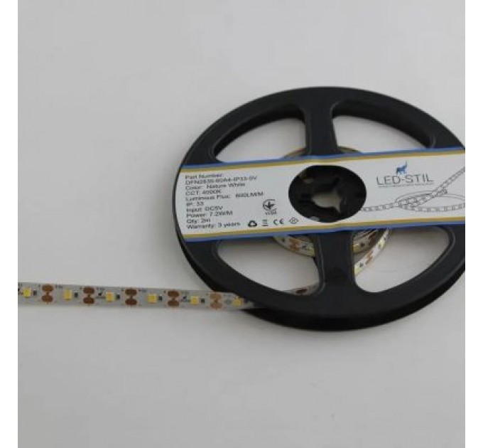 LED-STIL Світлодіодна стрічка LED-STIL 4000K 7,2 Вт/м 2835 60 діодів IP33 5 Вольт 700 lm нейтральне світло (DFN2835-60A4-IP33-5V)