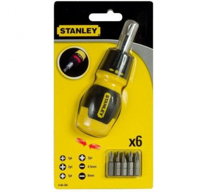Stanley Набір викруток Stanley Multibit Stubby, реверсивна, з 6 змінними бітами (0-66-358)