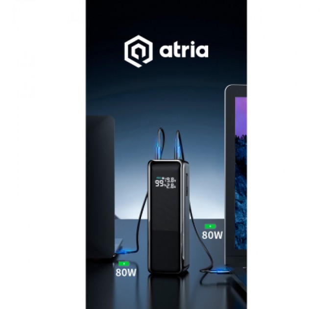 ATRIA Батарея універсальна Atria 30000mAh PD/3.1/160W(Max)80W+80W, QC/3.0/22.5W (WPD-160S)