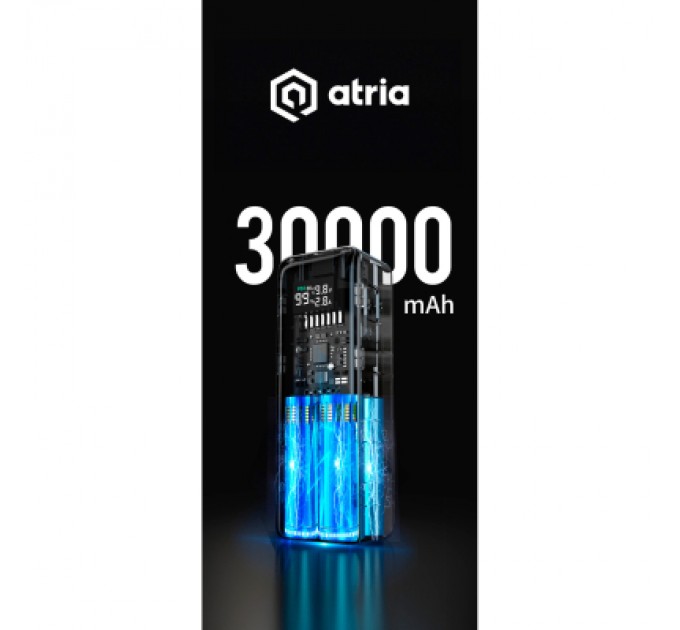 ATRIA Батарея універсальна Atria 30000mAh PD/3.1/160W(Max)80W+80W, QC/3.0/22.5W (WPD-160S)