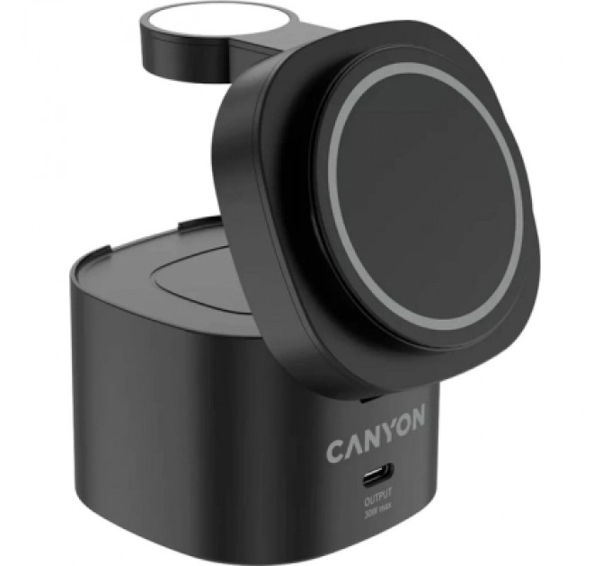 Canyon Зарядний пристрій Canyon 4-in-1 wireless charging stand 30W + cable 1.0m black (CNS-WCS405BW/A)