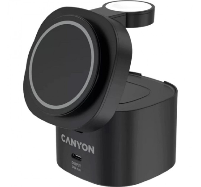 Canyon Зарядний пристрій Canyon 4-in-1 wireless charging stand 30W + cable 1.0m black (CNS-WCS405BW/A)