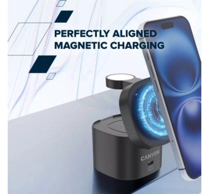 Canyon Зарядний пристрій Canyon 4-in-1 wireless charging stand 30W + cable 1.0m black (CNS-WCS405BW/A)