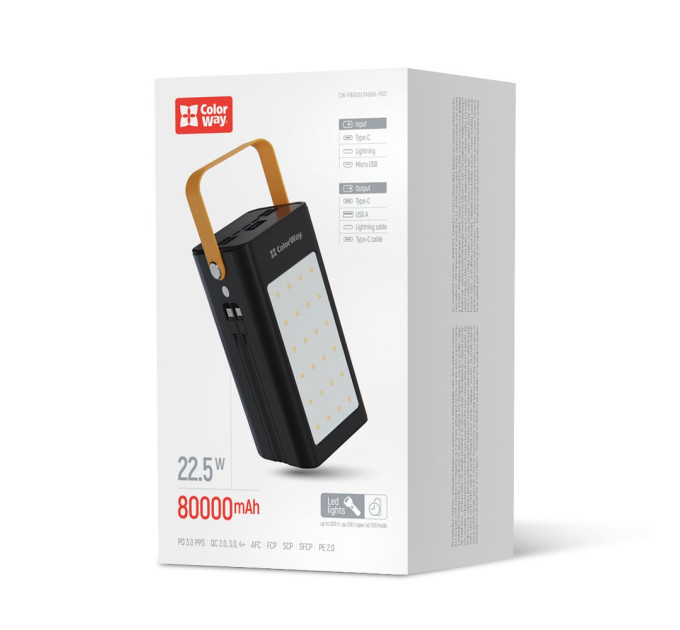 ColorWay Універсальна мобільна батарея ColorWay LCD/Lamp 80000mAh Black (CW-PB800LPA8BK-PDD)