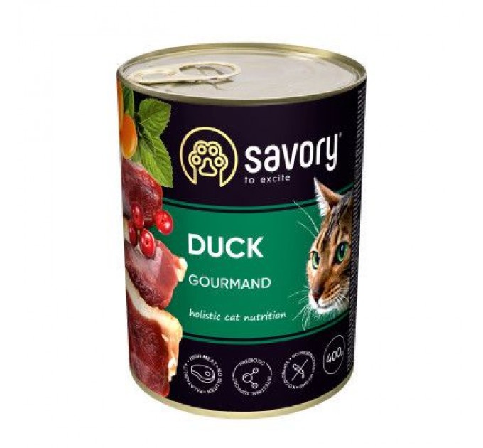 Savory Вологий корм для кішок Savory Cat Can Adult для вибагливих котів (качка) 400 г (4820232630624)