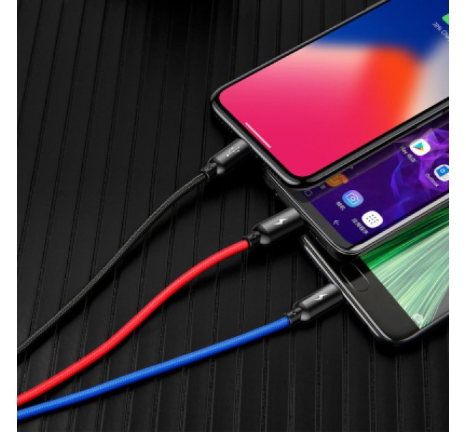 Baseus Дата кабель USB 2.0 AM to Lightning + Micro 5P + USB-C 1.2m 5A black Baseus (CAMLT-BSY01)