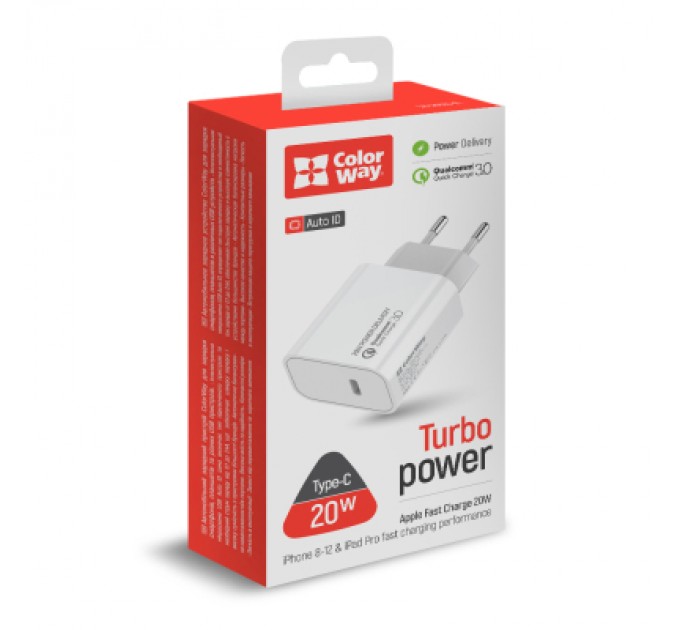 ColorWay Зарядний пристрій ColorWay Power Delivery Port USB Type-C (20W) V2 white (CW-CHS026PD-WT)