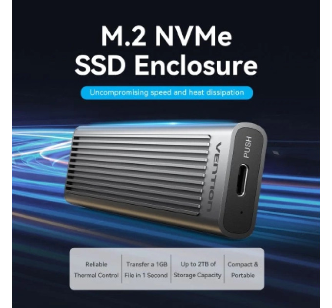 Vention Кишеня зовнішня Vention SSD M.2 (NVME) M-key USB Type-C 3.2 10Gbps Heat Sink Aluminum (KPKH0)