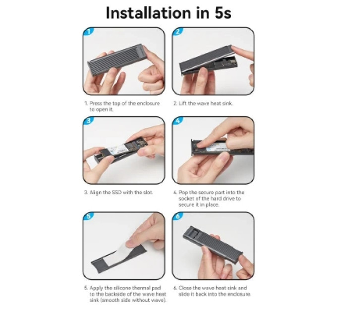 Vention Кишеня зовнішня Vention SSD M.2 (NVME) M-key USB Type-C 3.2 10Gbps Heat Sink Aluminum (KPKH0)