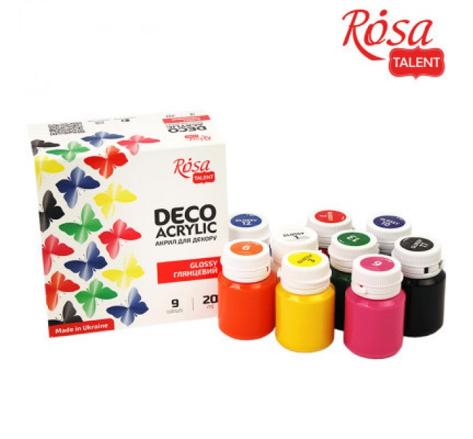 Rosa Акрилові фарби Rosa для декору глянсові 9 кол по 20 мл (4823098511144)