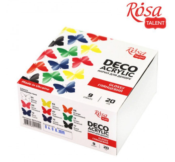 Rosa Акрилові фарби Rosa для декору глянсові 9 кол по 20 мл (4823098511144)