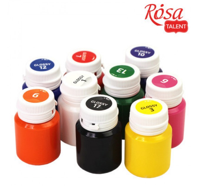 Rosa Акрилові фарби Rosa для декору глянсові 9 кол по 20 мл (4823098511144)