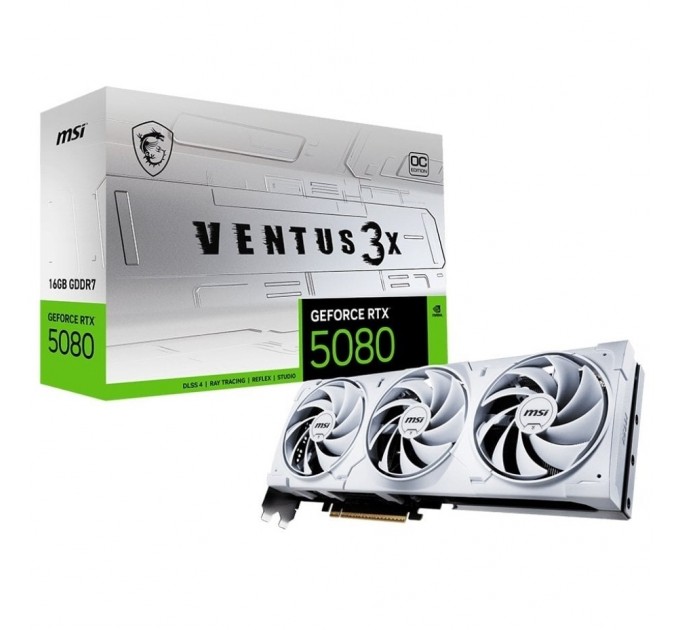 MSI Відеокарта GF RTX 5080 16GB GDDR7 Ventus 3X OC White MSI (GeForce RTX 5080 16G VENTUS 3X OC WHITE)