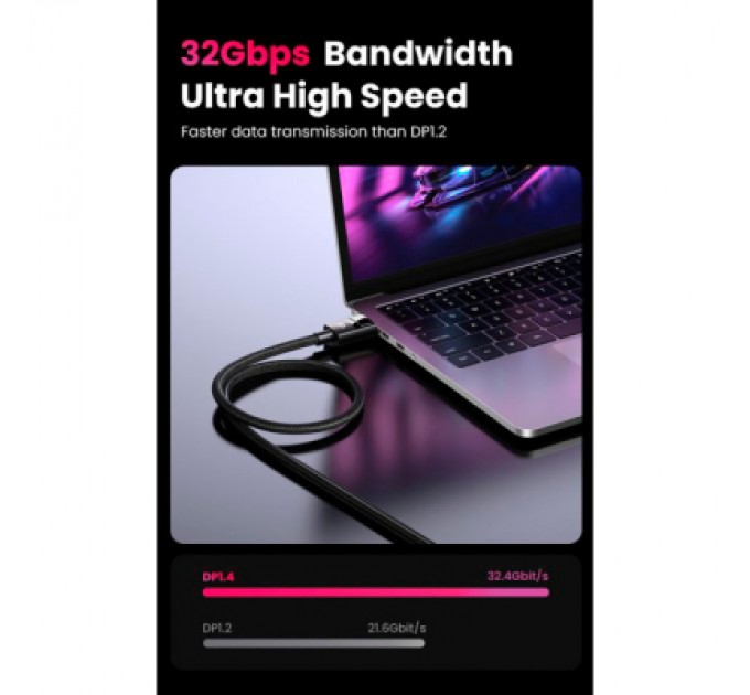 Ugreen Кабель мультимедійний DisplayPort M to DisplayPort M 1.5m V1.4 braided DP114 black Ugreen (80391)