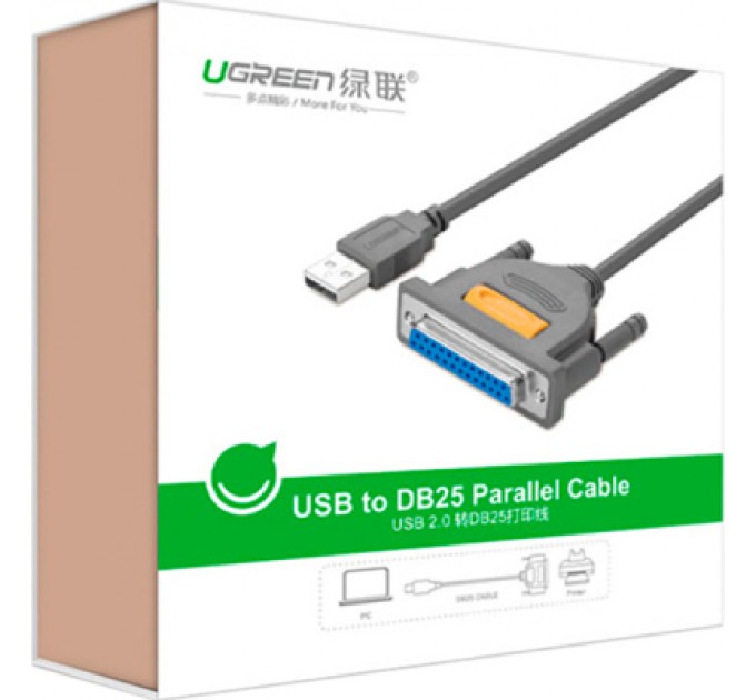 Ugreen Кабель для принтера USB 2.0 to DB25 2.0m US167 black Ugreen (20224)
