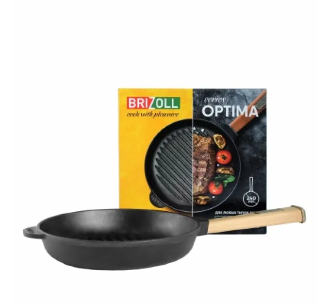 Brizoll Сковорода Brizoll Optima чавунна Гриль з ручкою 240х40 мм (O2440G-P)