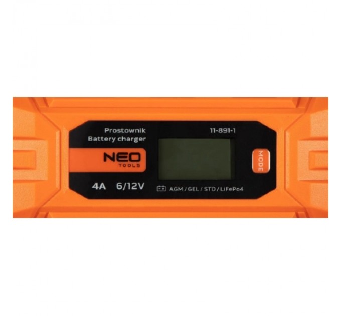 Neo Tools Зарядний пристрій для автомобільного акумулятора Neo Tools 4A/70Вт, 3-120Ah, для кислотних/AGM/GEL (11-891)