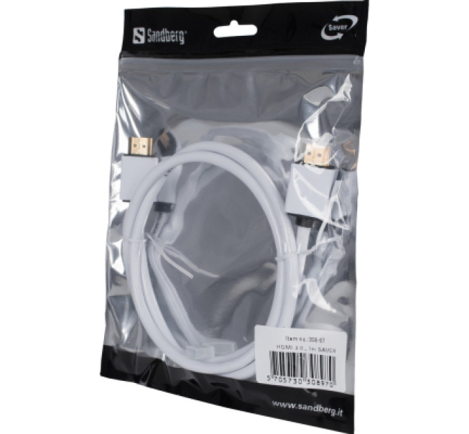 Sandberg Кабель мультимедійний HDMI to HDMI 1.0m 2.0 white Sandberg (308-97)