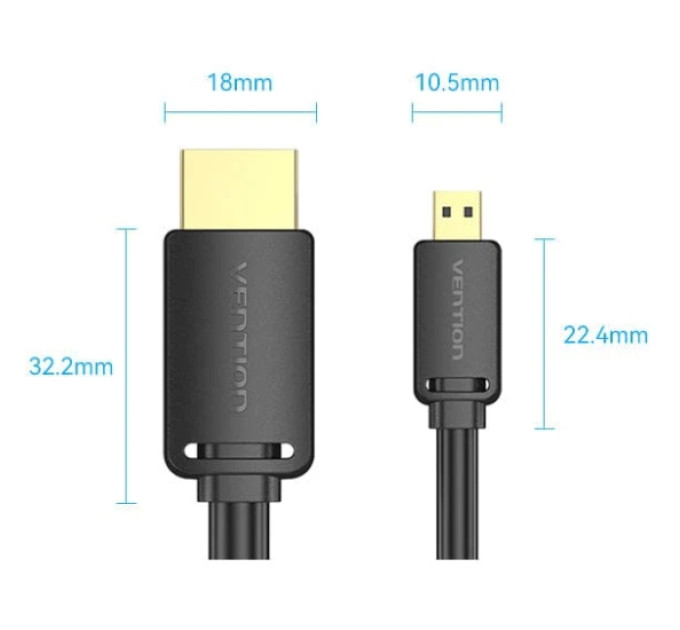 Vention Кабель мультимедійний HDMI to HDMI Micro 3.0m V2.0 4K 60Hz18Gbps HDR Dolby Vention (AGIBI)