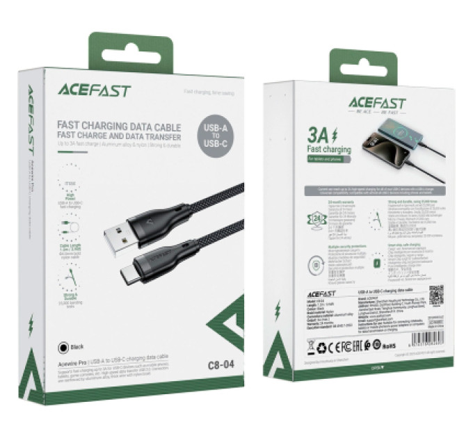 Acefast Дата кабель USB 2.0 AM to Type-C 1.2m 3.0A C8-04 Acefast (6974316282693)