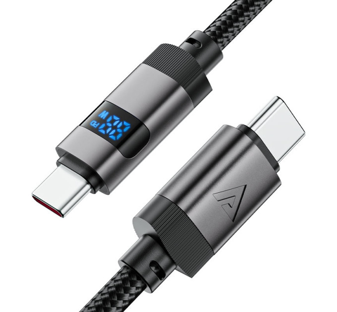 Acefast Дата кабель USB-C to USB-C 1.2m 60W digital display C15-03 Black Acefast (6974316283720)