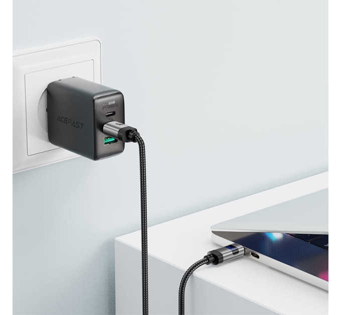 Acefast Дата кабель USB-C to USB-C 1.2m 60W digital display C15-03 Black Acefast (6974316283720)
