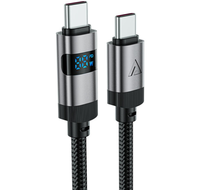 Acefast Дата кабель USB-C to USB-C 1.2m 60W digital display C15-03 Black Acefast (6974316283720)
