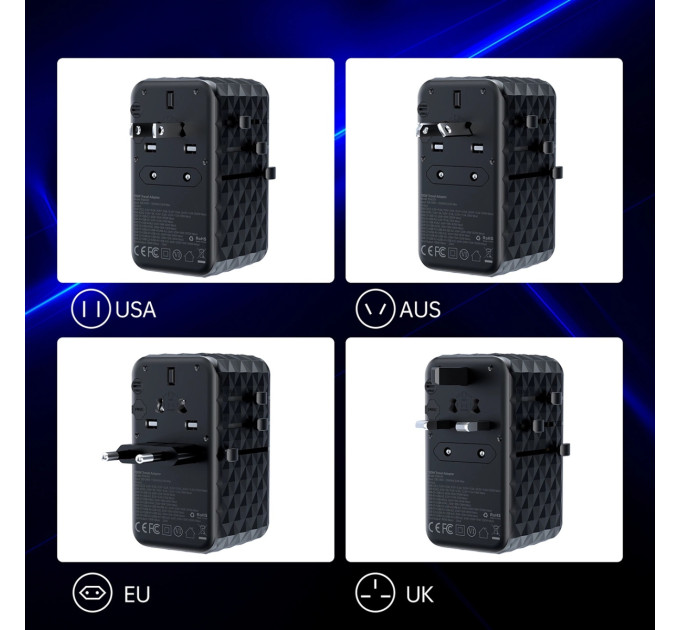 Choetech Зарядний пристрій Choetech 4xUSB 100W PD (2хUSB-C+2хUSB-A) сharger diamond model black (PD6028-BK)