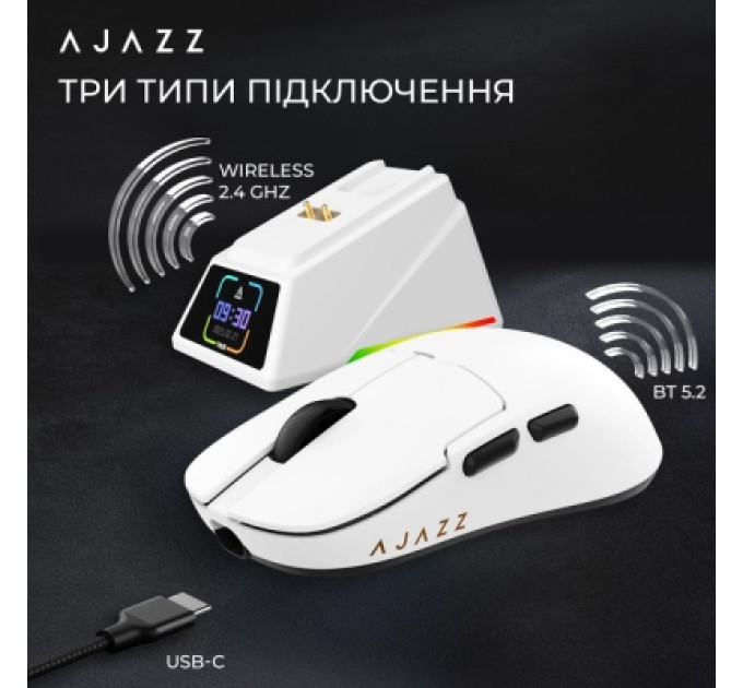 Ajazz Мишка Ajazz AJ159 APEX Wireless/Bluetooth/USB White (AJM159-A-W)