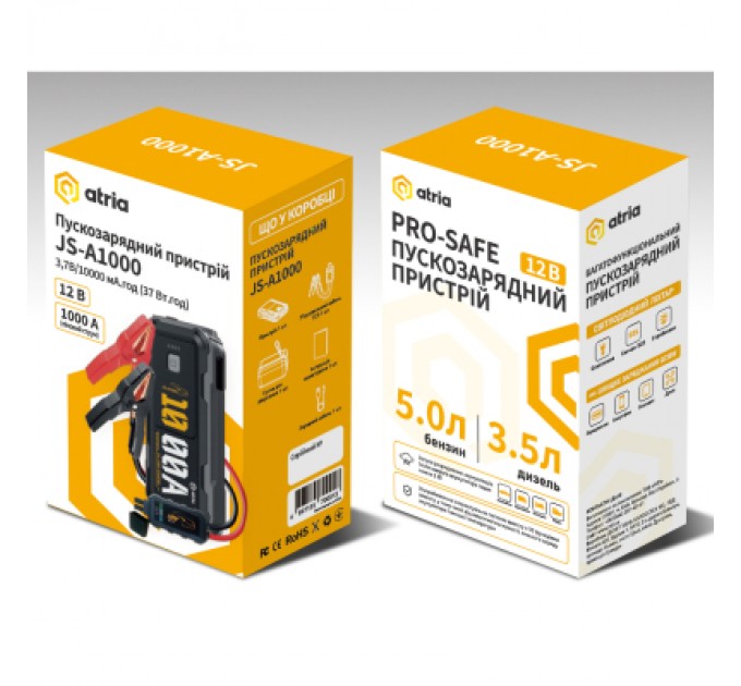 ATRIA Пуско зарядний пристрій Atria 10000mAh 1000A QC18W LED ліхтар (JS-A1000)