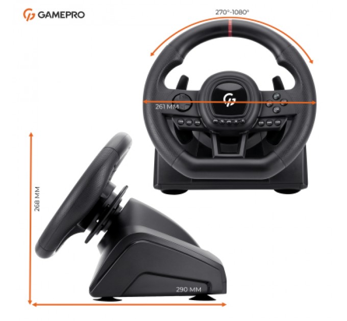 GamePro Кермо GamePro RW038PM з педалями та коробкою передач PC/XBOX360/XBOXONE/SWITCH/PS3/PS4 (RW038PM)