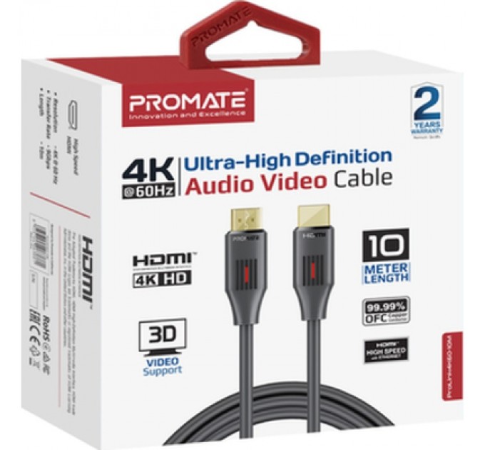 Promate Кабель мультимедійний HDMI to HDMI 10.0m v2.0 black Promate (prolink4k60-10m)