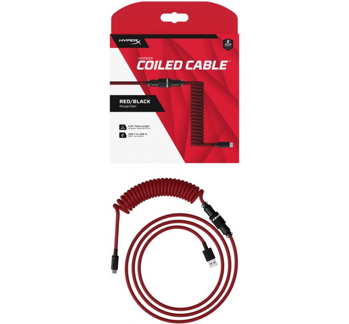 HyperX Кабель HyperX USB-A – USB-C, спіральний, 1.37 м Red/Black (6J677AA)