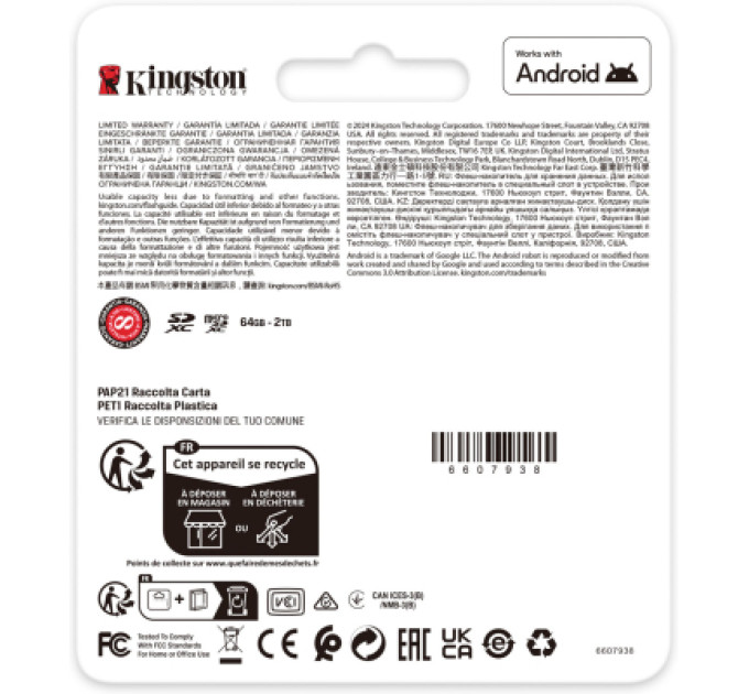 Kingston Карта пам'яті Kingston 64GB microSDXC сlass 10 UHS-I U3 V30 A2 Canvas Go Plus G4 (SDCG4/64GB)