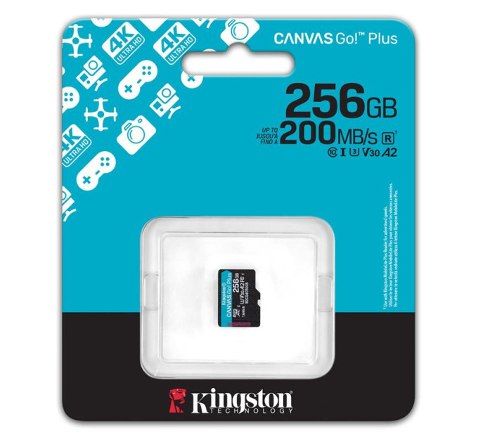 Kingston Карта пам'яті Kingston 256GB microSDXC сlass 10 UHS-I U3 V30 A2 Canvas Go Plus G4 (SDCG4/256GBSP)